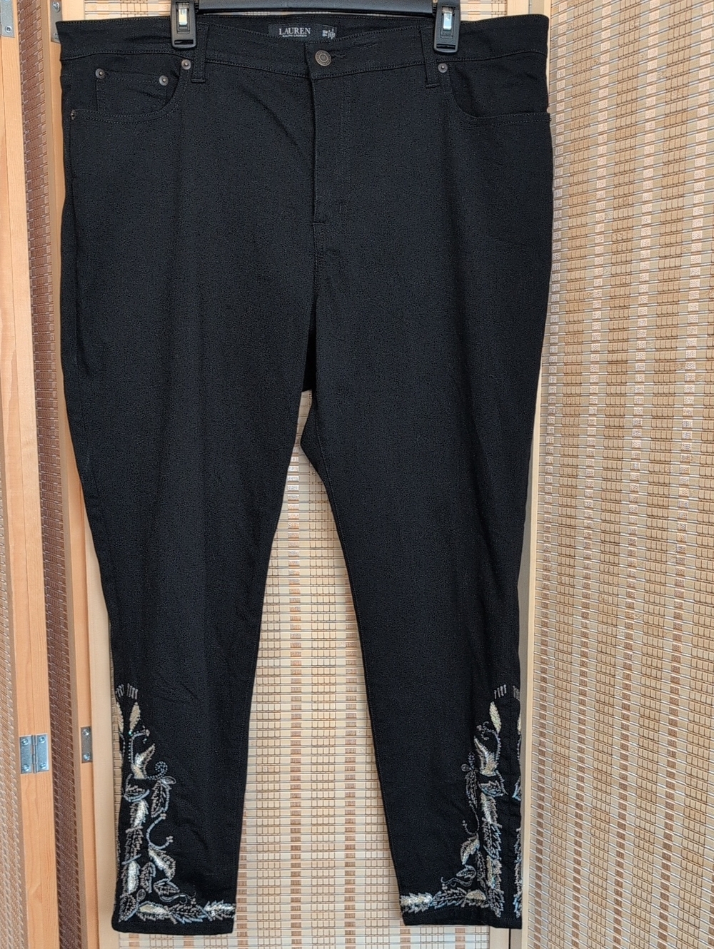 Lauren Ralph Lauren Black Ankle Pants Beaded with Hem Embroidery